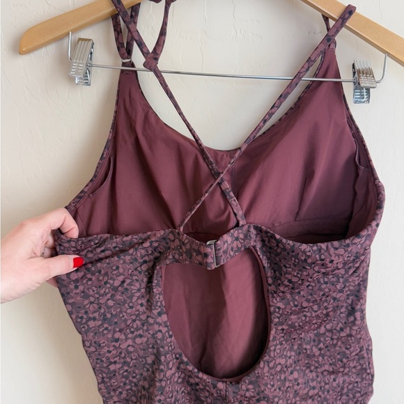 Athleta Animal Print Chocolate Brown One Piece Keyhole Swimsuit Floral Large - Picture 5 of 8